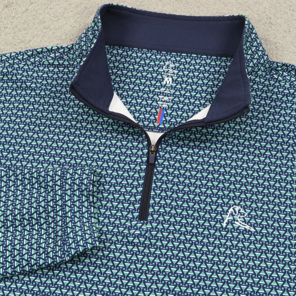 Rhoback Mens Medium 1/4 Zip Golf Performance Sweater Martini Cocktail Print Blue